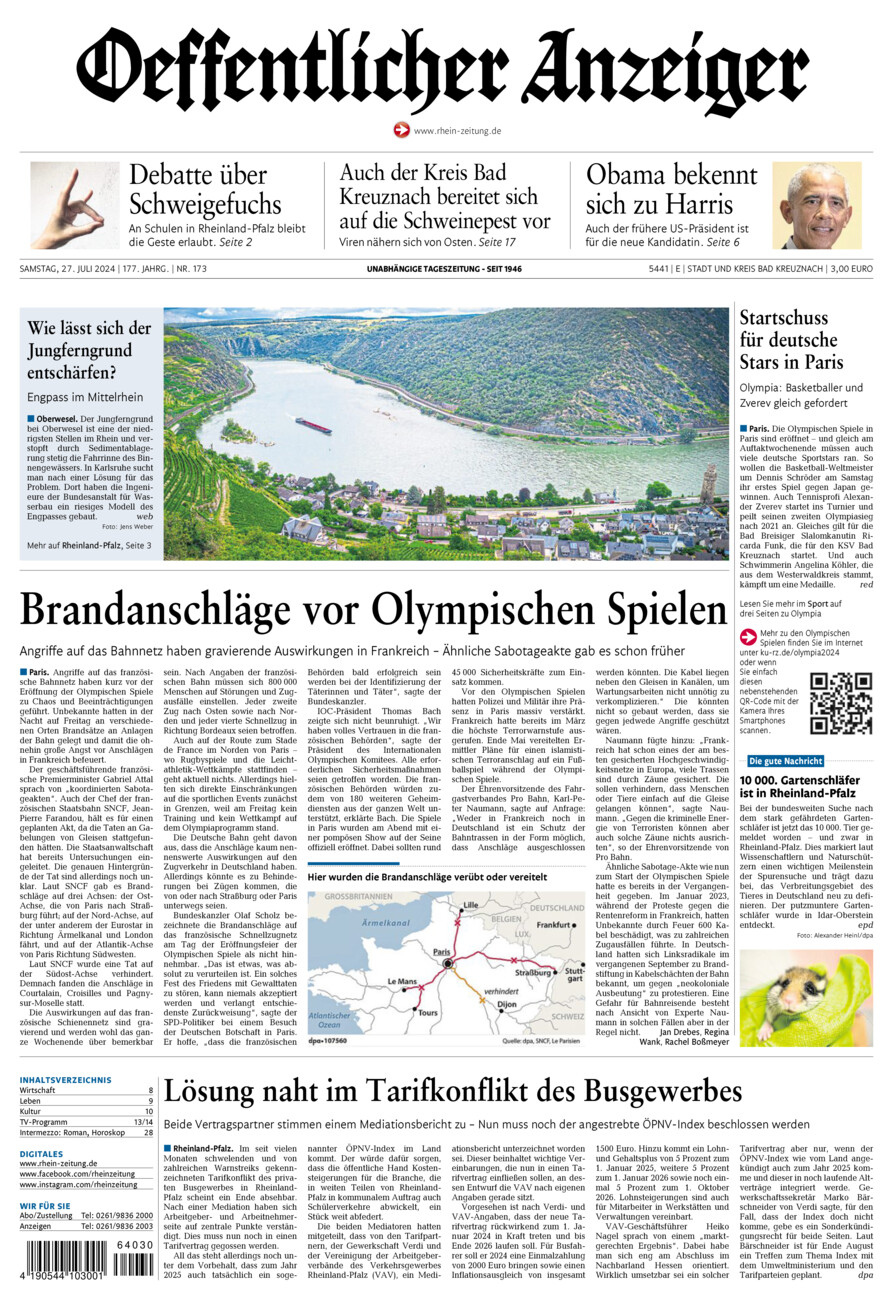 Oeffentlicher Anzeiger vom Samstag, 27.07.2024