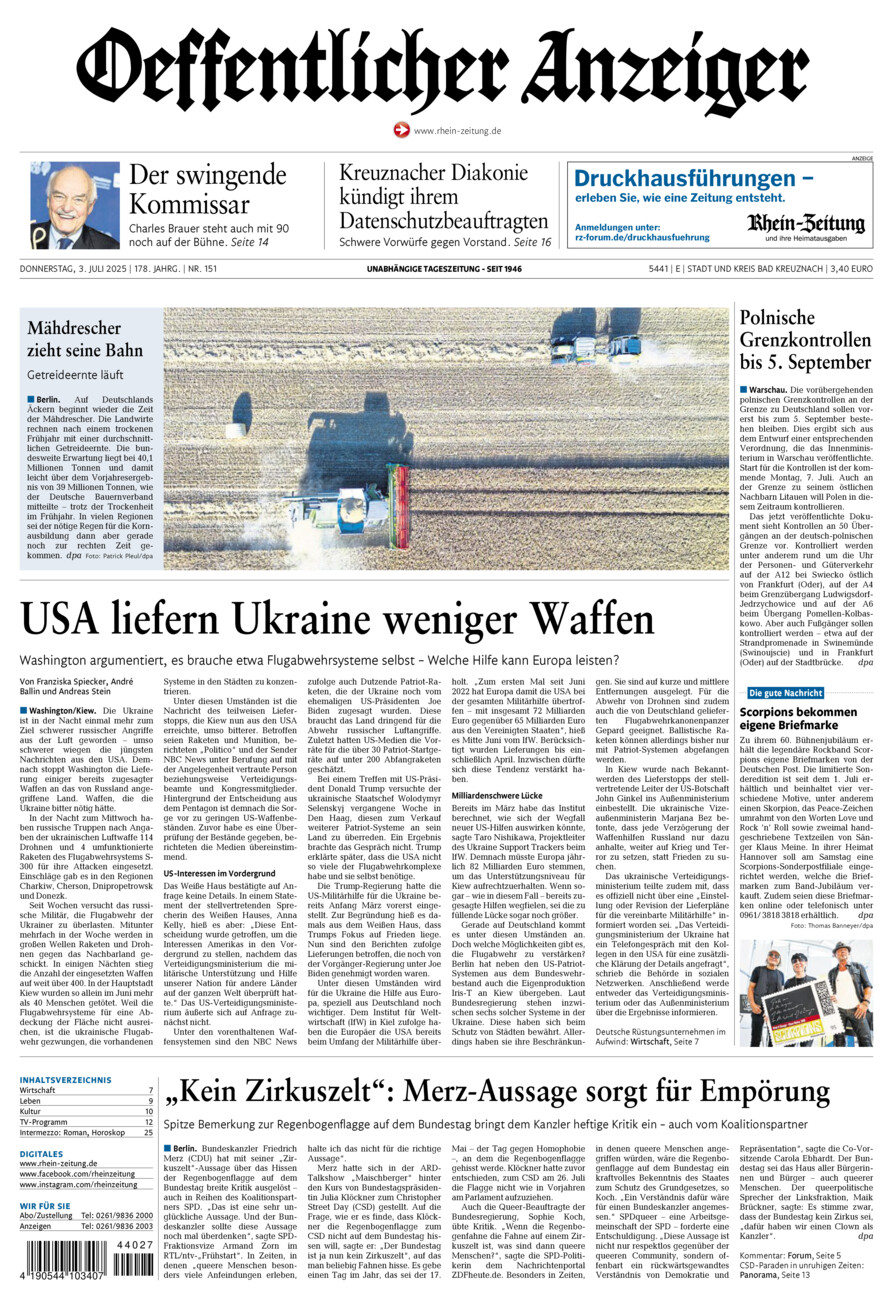 Oeffentlicher Anzeiger vom Donnerstag, 03.07.2025