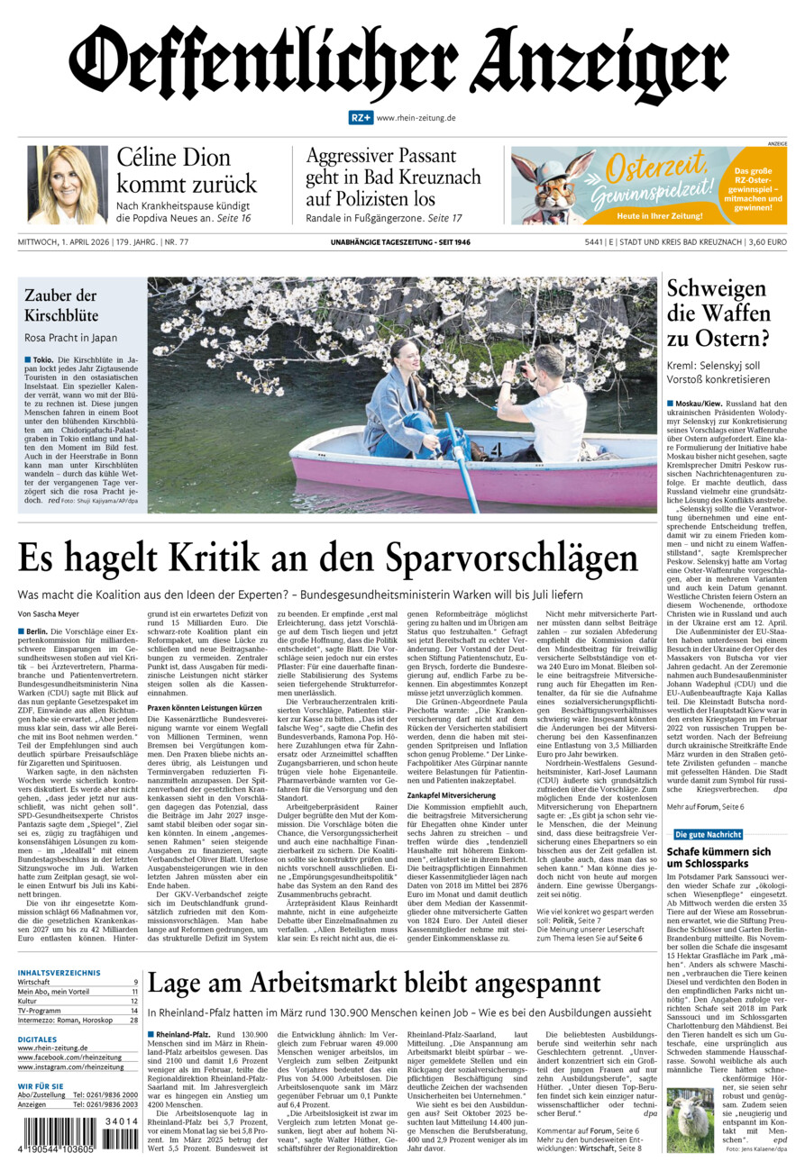 Oeffentlicher Anzeiger vom Mittwoch, 01.04.2026