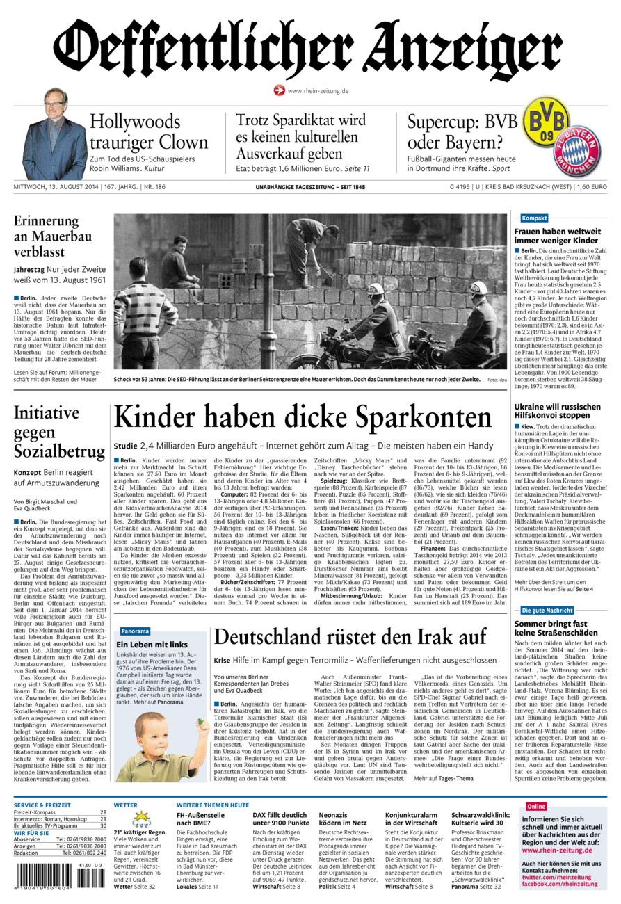 Oeffentlicher Anzeiger Kirn (Archiv) vom Mittwoch, 13.08.2014