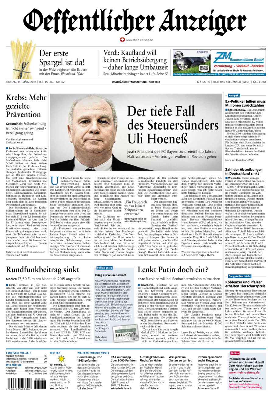 Oeffentlicher Anzeiger Kirn (Archiv) vom Freitag, 14.03.2014