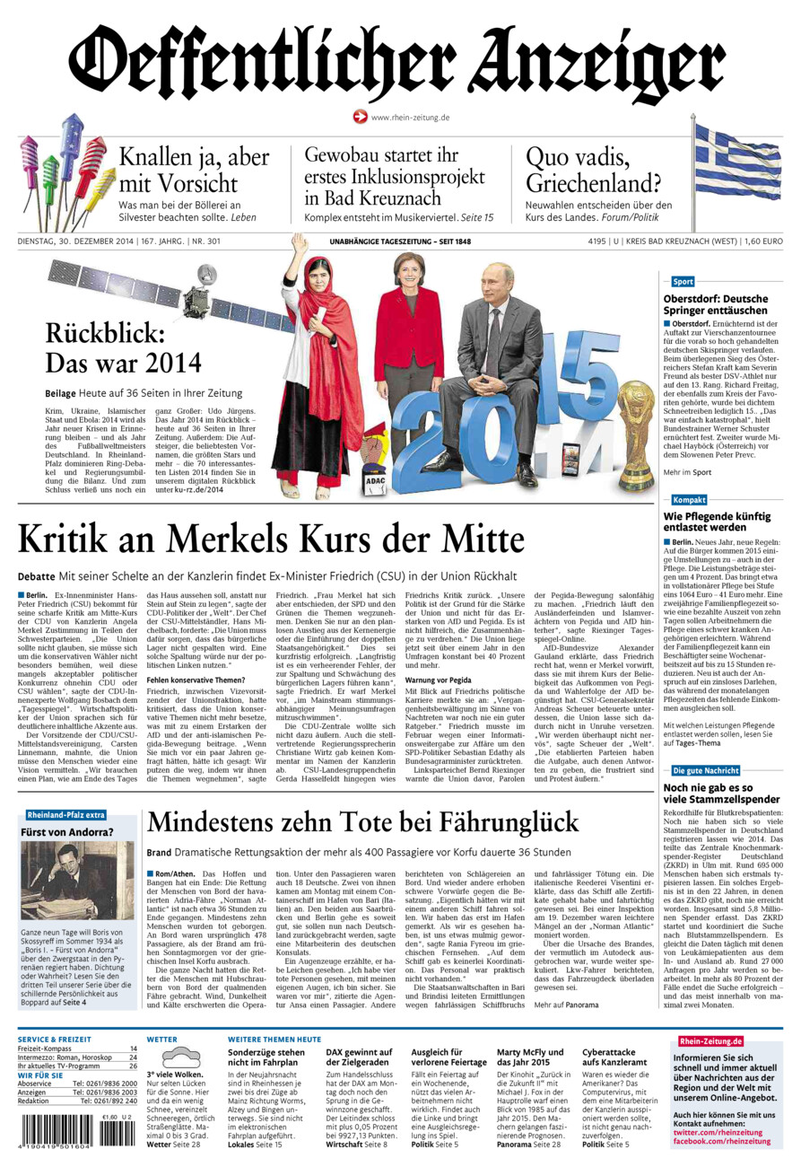 Oeffentlicher Anzeiger Kirn (Archiv) vom Dienstag, 30.12.2014