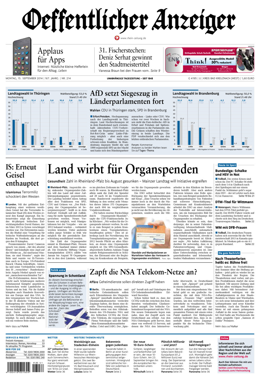 Oeffentlicher Anzeiger Kirn (Archiv) vom Montag, 15.09.2014