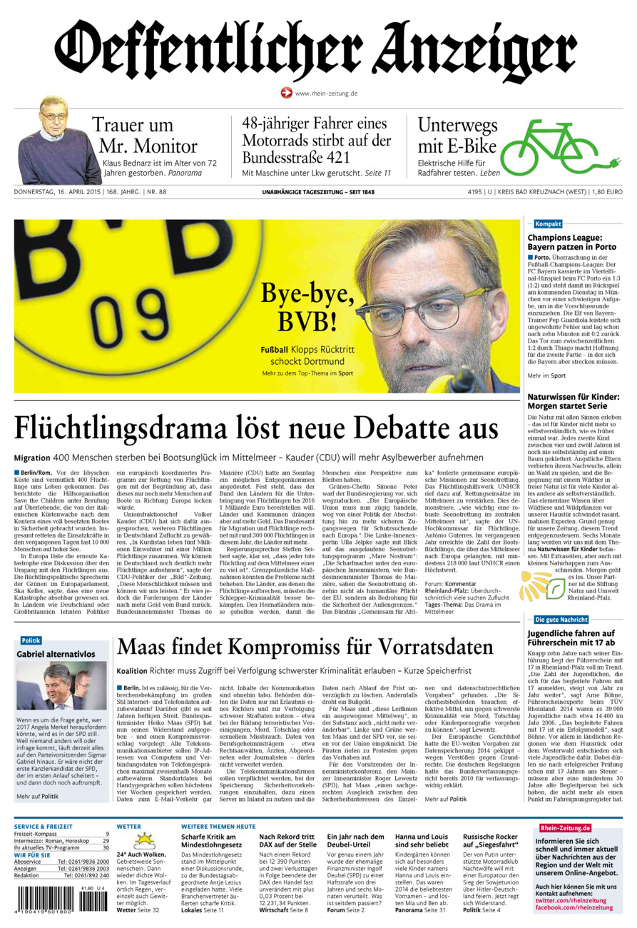 Oeffentlicher Anzeiger Kirn (Archiv) vom Donnerstag, 16.04.2015