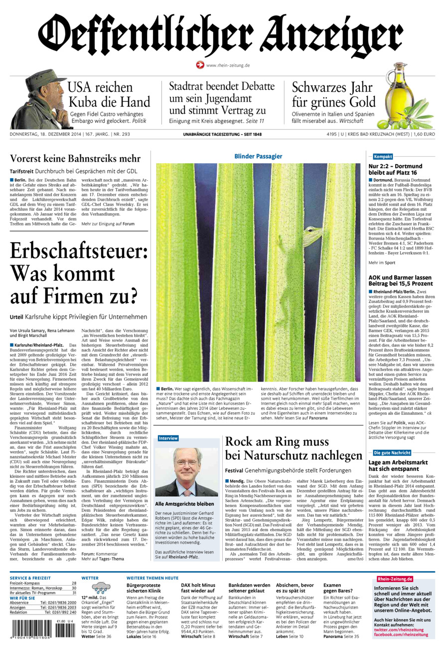 Oeffentlicher Anzeiger Kirn (Archiv) vom Donnerstag, 18.12.2014
