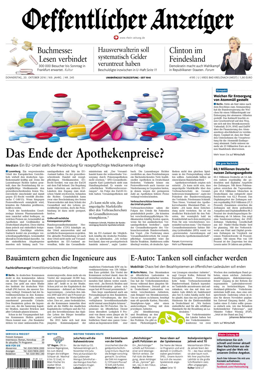 Oeffentlicher Anzeiger Kirn (Archiv) vom Donnerstag, 20.10.2016