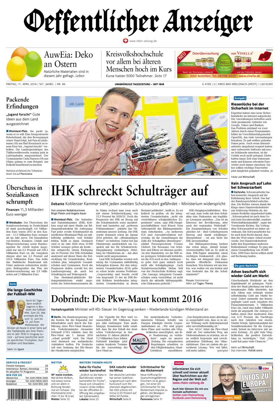 Oeffentlicher Anzeiger Kirn (Archiv) vom Freitag, 11.04.2014