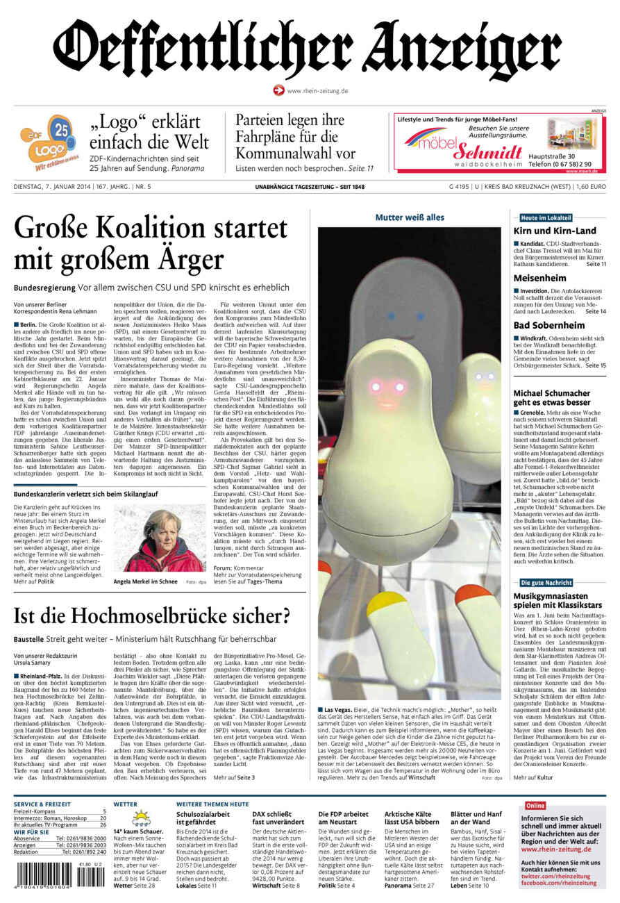Oeffentlicher Anzeiger Kirn (Archiv) vom Dienstag, 07.01.2014