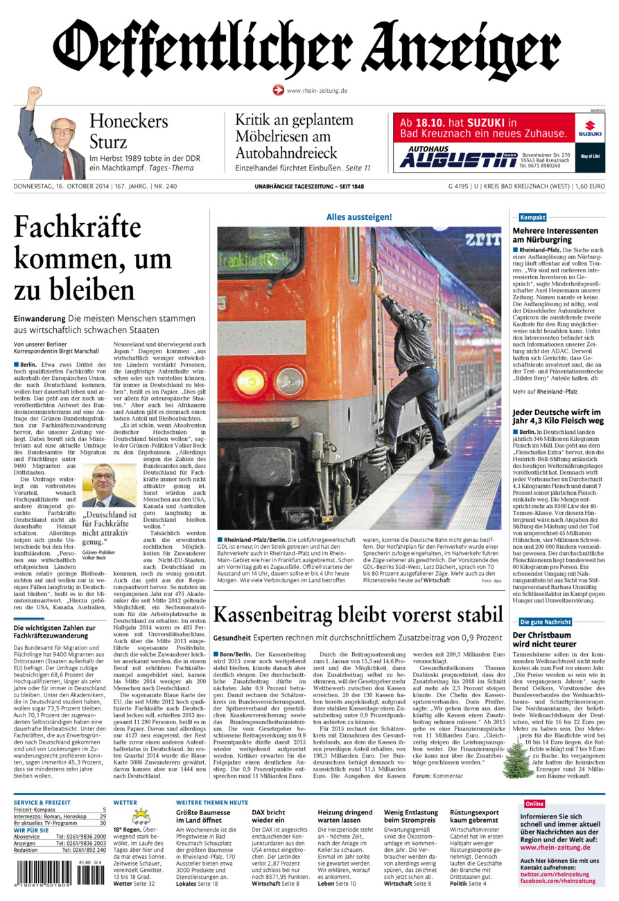 Oeffentlicher Anzeiger Kirn (Archiv) vom Donnerstag, 16.10.2014