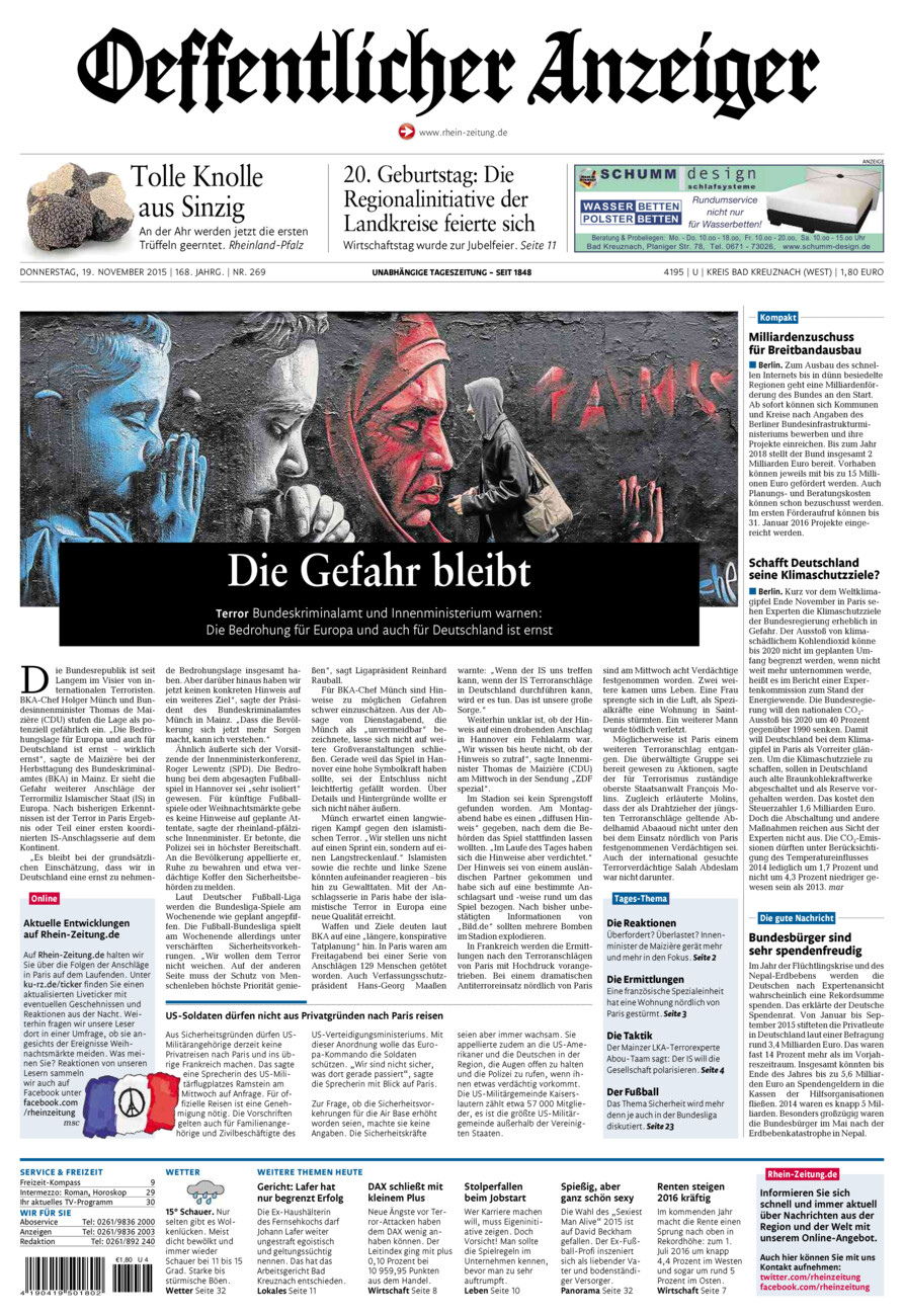 Oeffentlicher Anzeiger Kirn (Archiv) vom Donnerstag, 19.11.2015