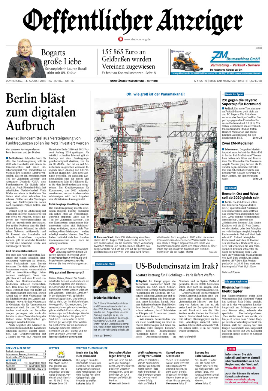 Oeffentlicher Anzeiger Kirn (Archiv) vom Donnerstag, 14.08.2014