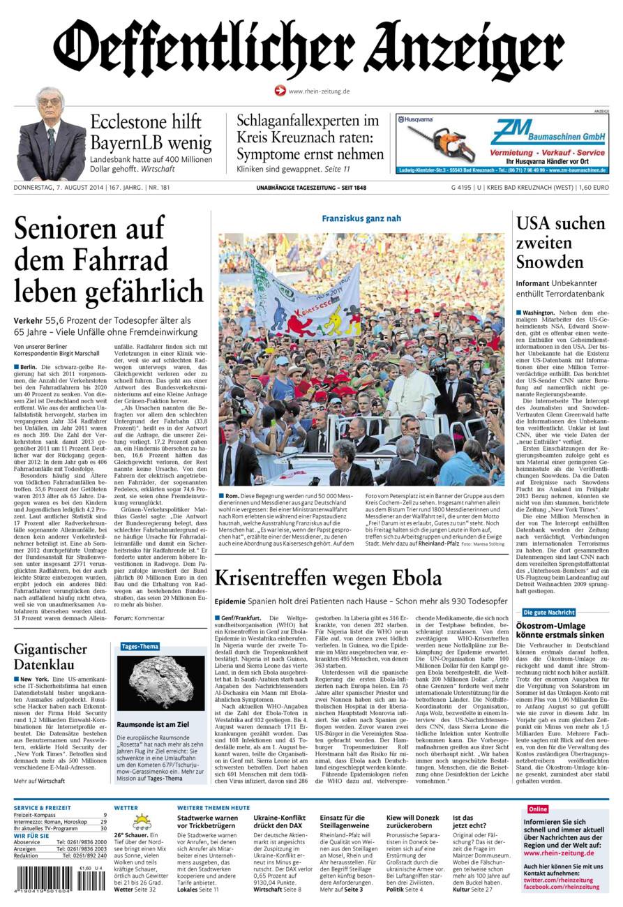 Oeffentlicher Anzeiger Kirn (Archiv) vom Donnerstag, 07.08.2014