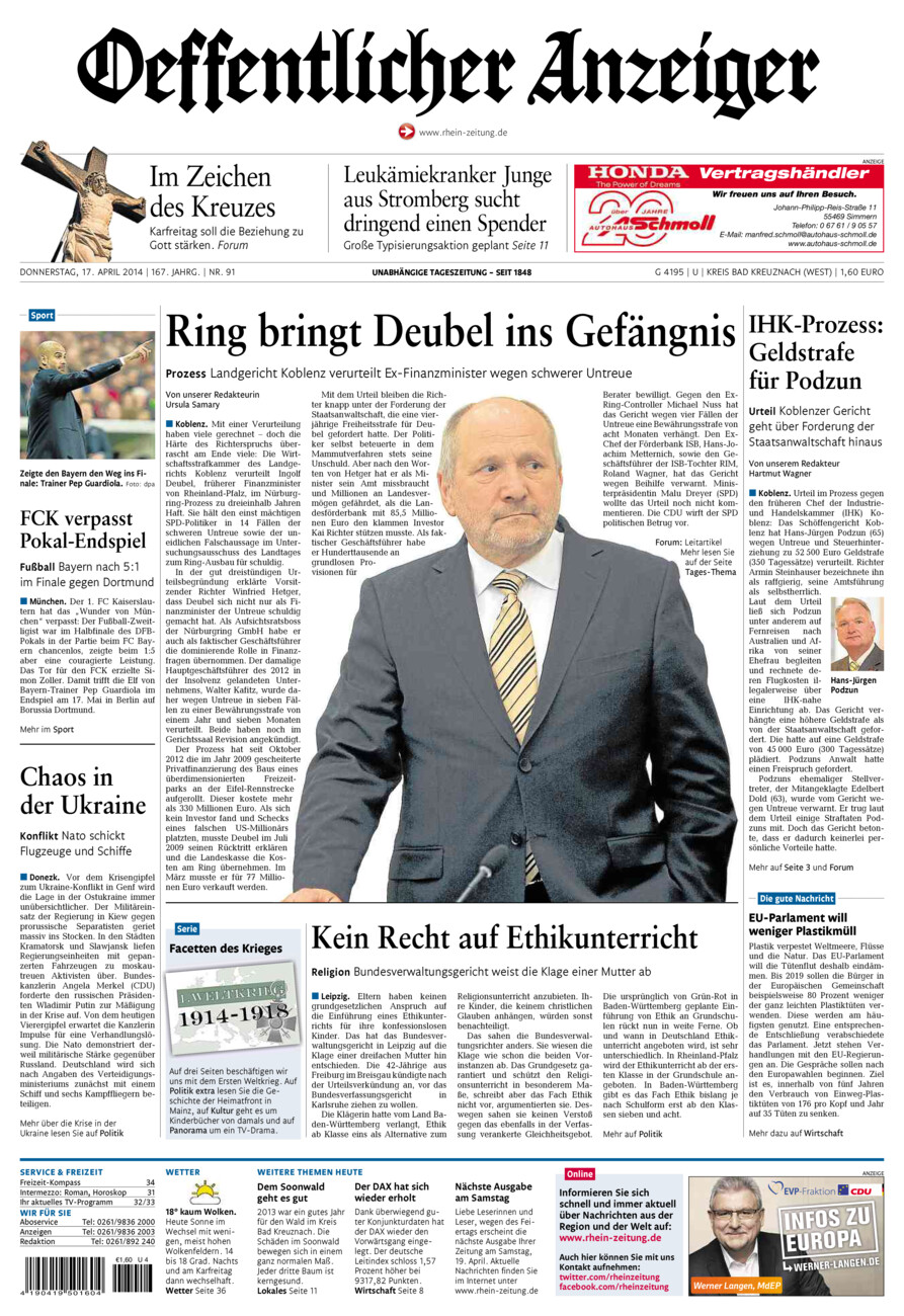 Oeffentlicher Anzeiger Kirn (Archiv) vom Donnerstag, 17.04.2014