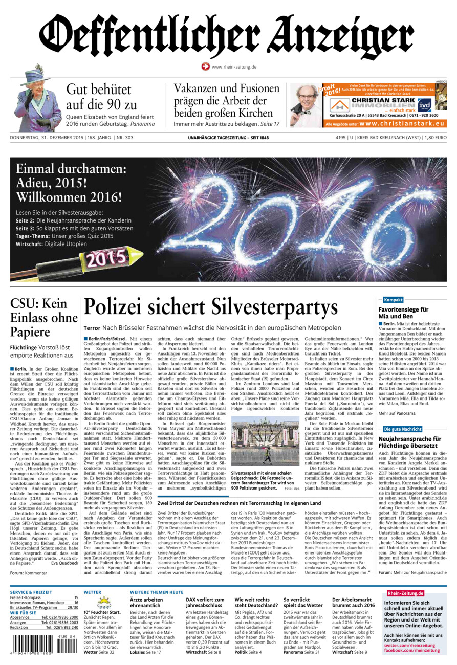 Oeffentlicher Anzeiger Kirn (Archiv) vom Donnerstag, 31.12.2015