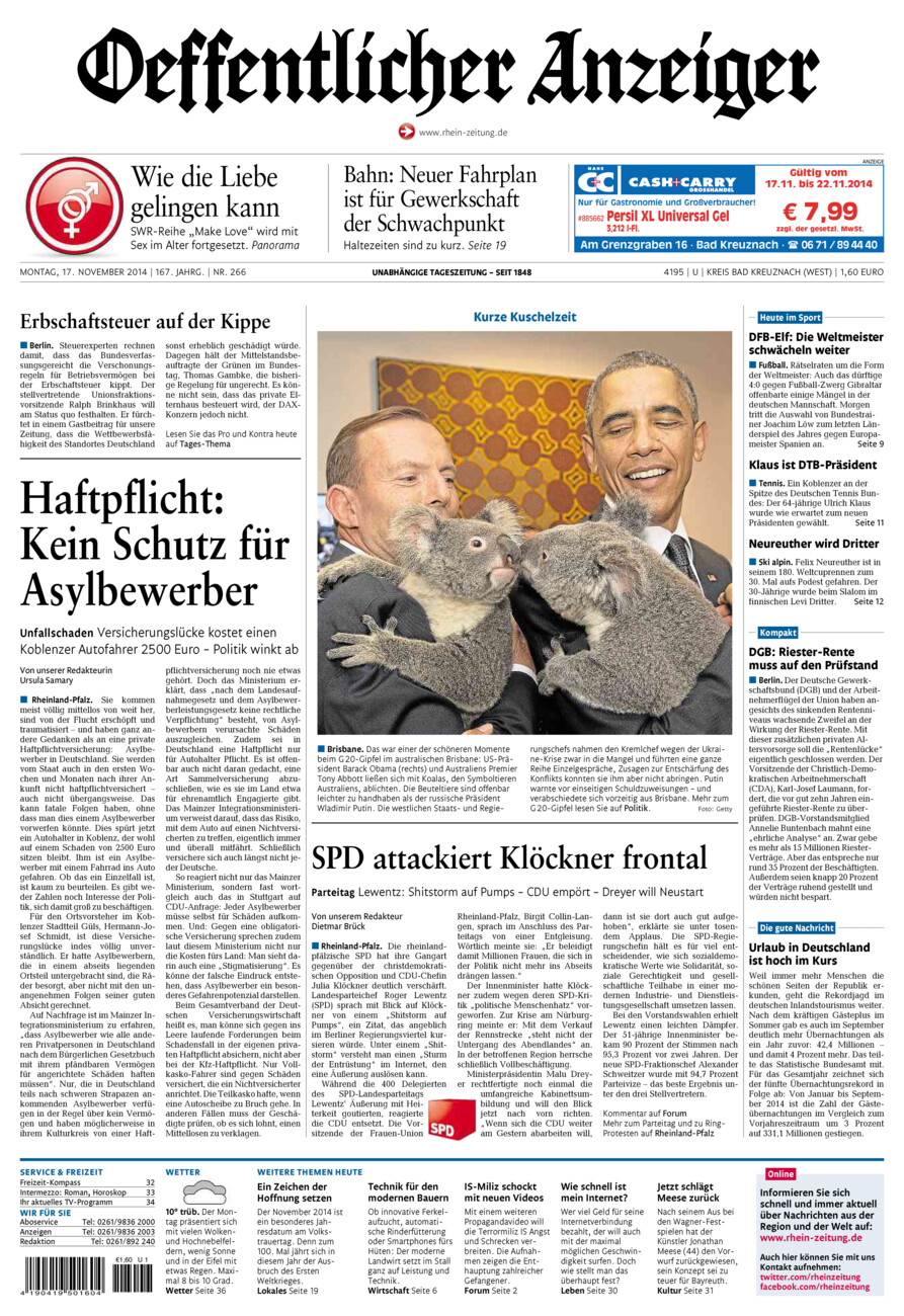Oeffentlicher Anzeiger Kirn (Archiv) vom Montag, 17.11.2014