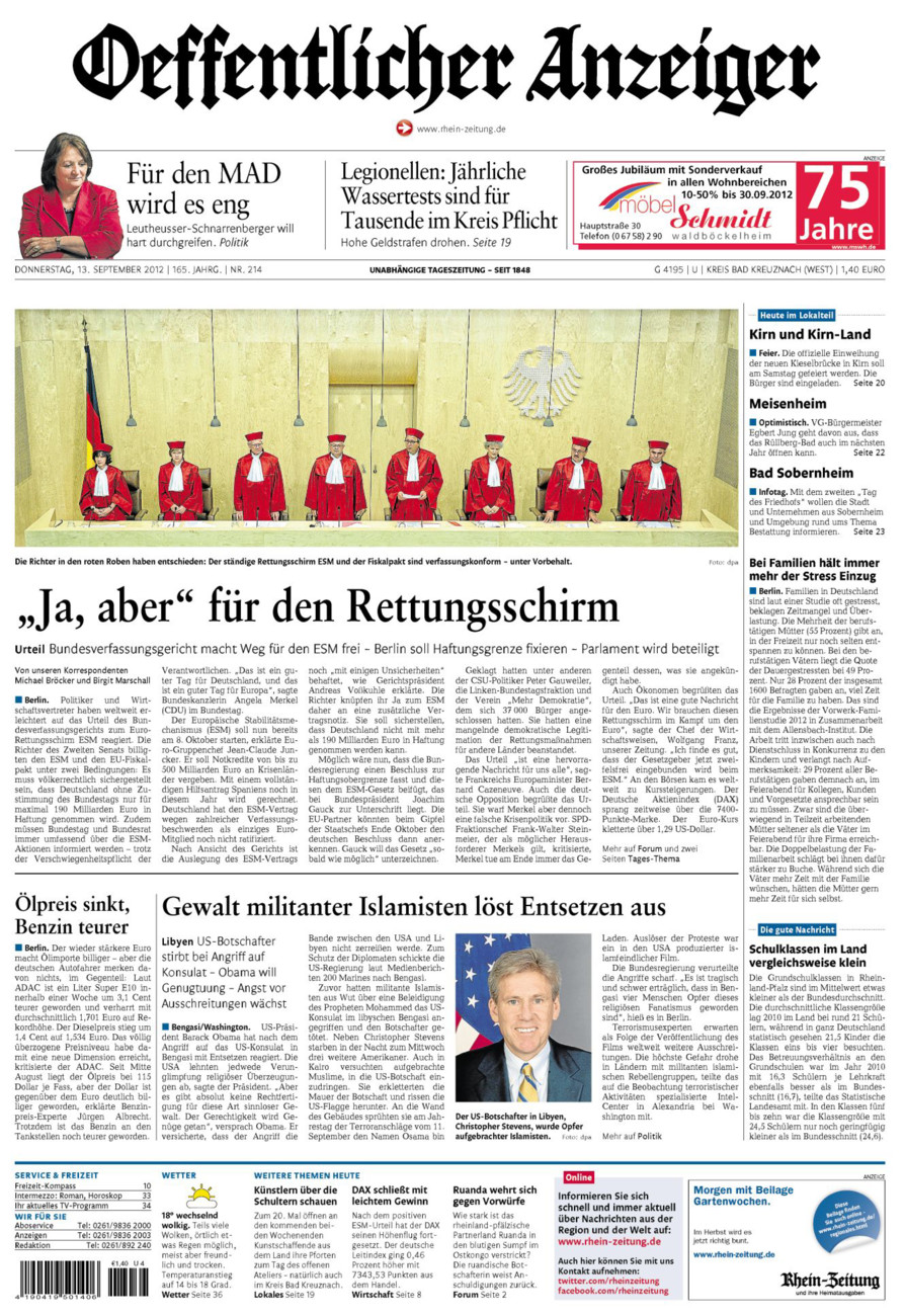 Oeffentlicher Anzeiger Kirn (Archiv) vom Donnerstag, 13.09.2012