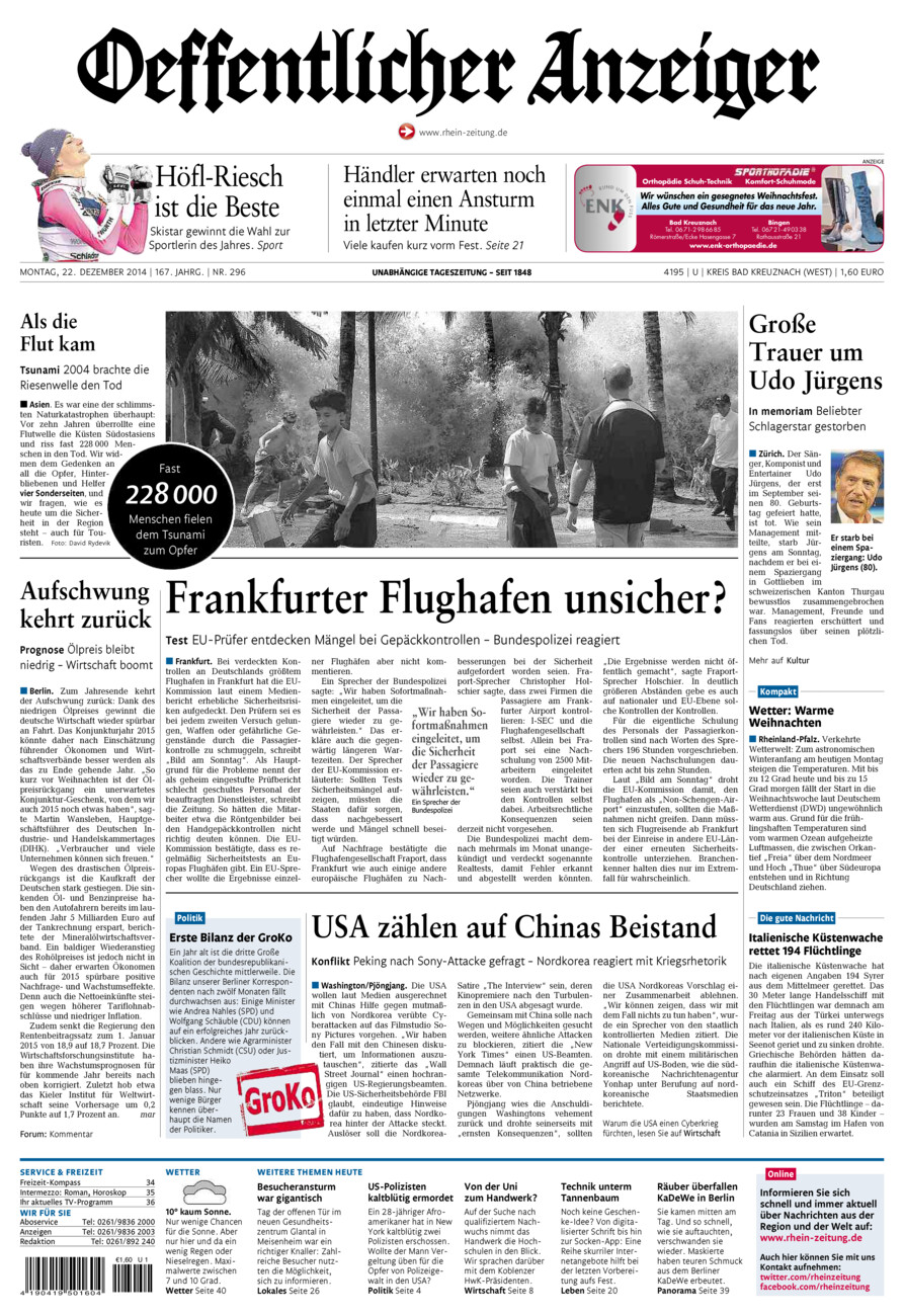 Oeffentlicher Anzeiger Kirn (Archiv) vom Montag, 22.12.2014