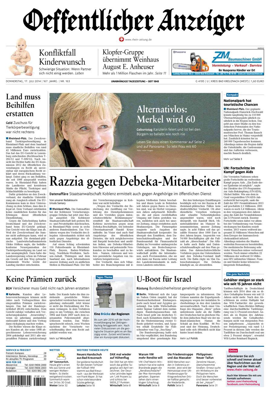 Oeffentlicher Anzeiger Kirn (Archiv) vom Donnerstag, 17.07.2014