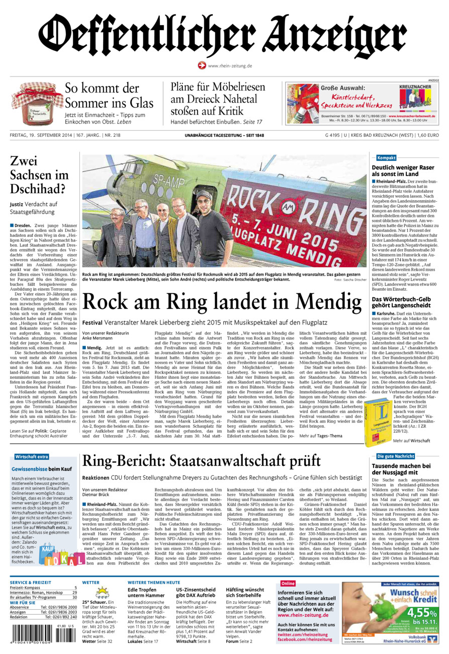 Oeffentlicher Anzeiger Kirn (Archiv) vom Freitag, 19.09.2014