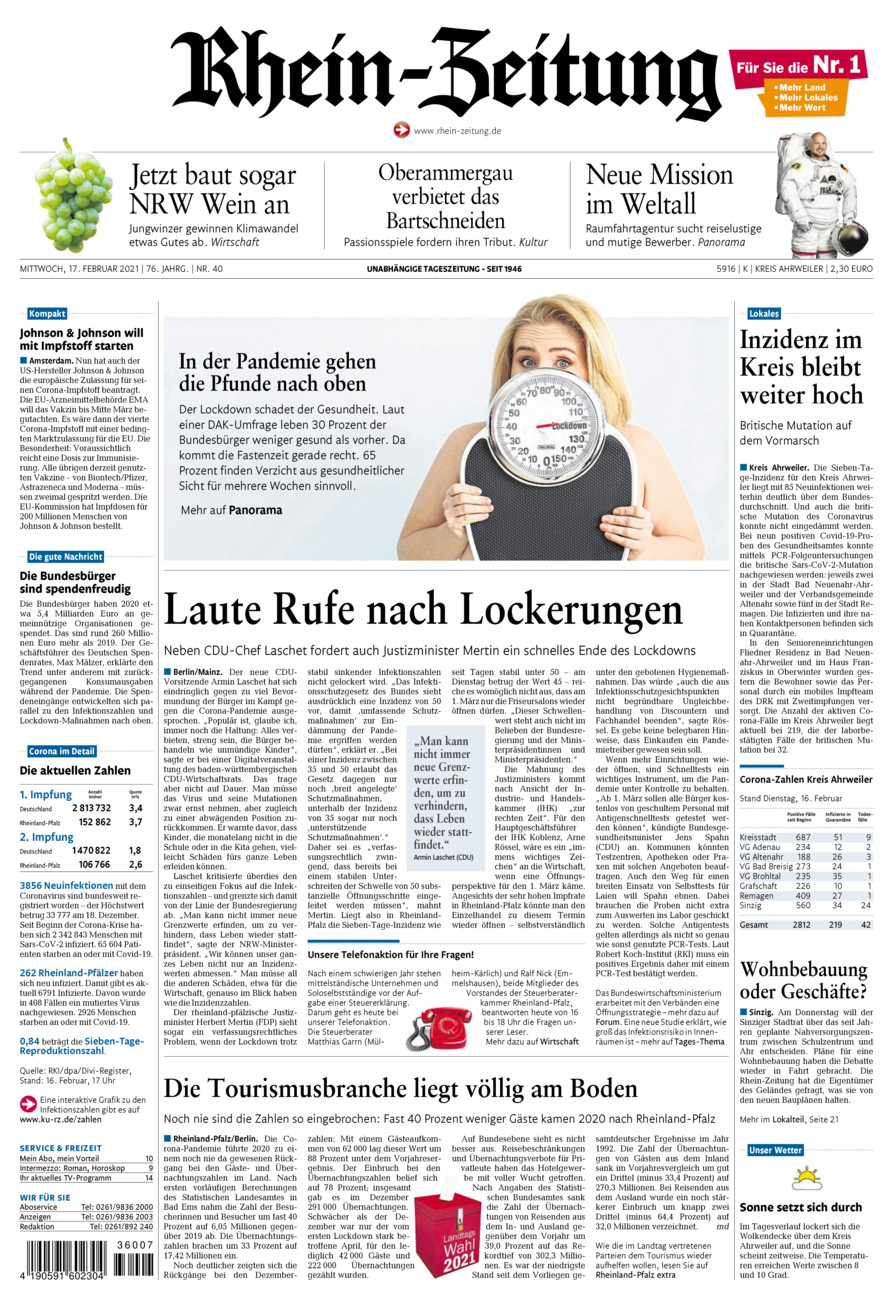 Rhein-Zeitung Kreis Ahrweiler vom Mittwoch, 17.02.2021