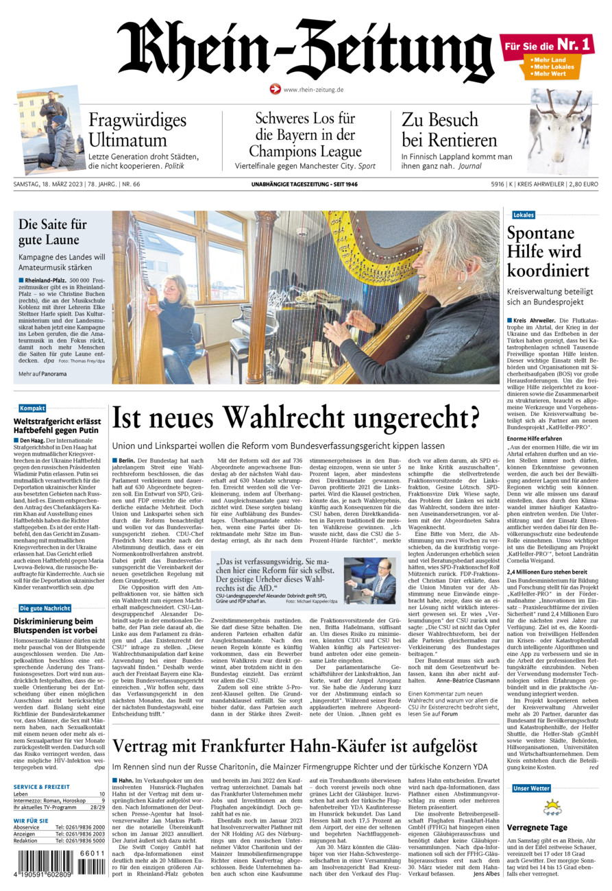 Rhein-Zeitung Kreis Ahrweiler vom Samstag, 18.03.2023