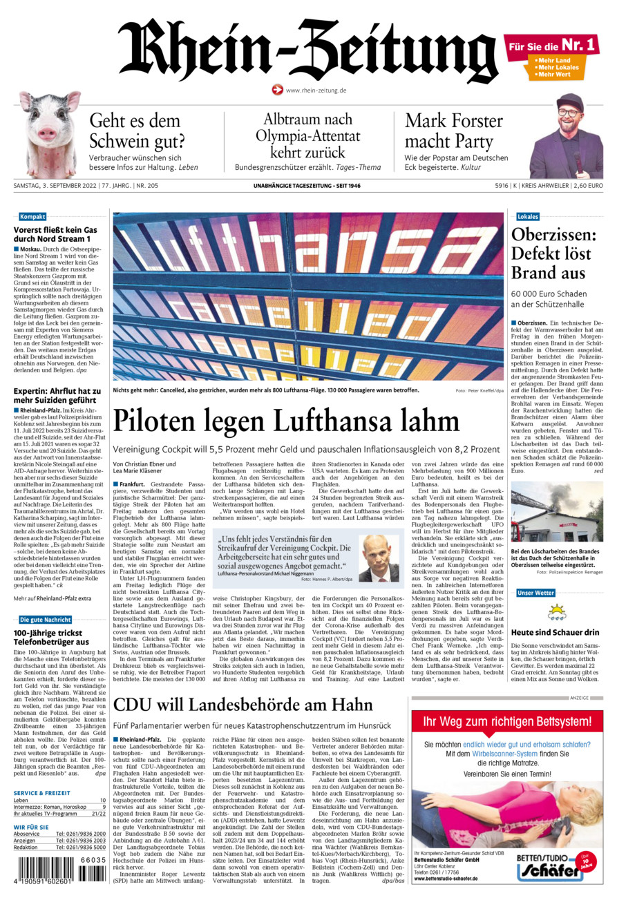 Rhein-Zeitung Kreis Ahrweiler vom Samstag, 03.09.2022