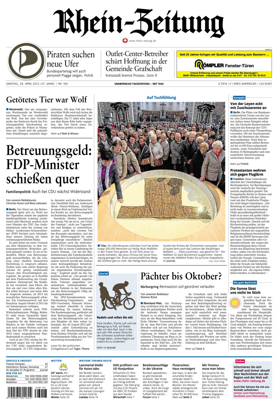 Rhein-Zeitung Kreis Ahrweiler vom Samstag, 28.04.2012