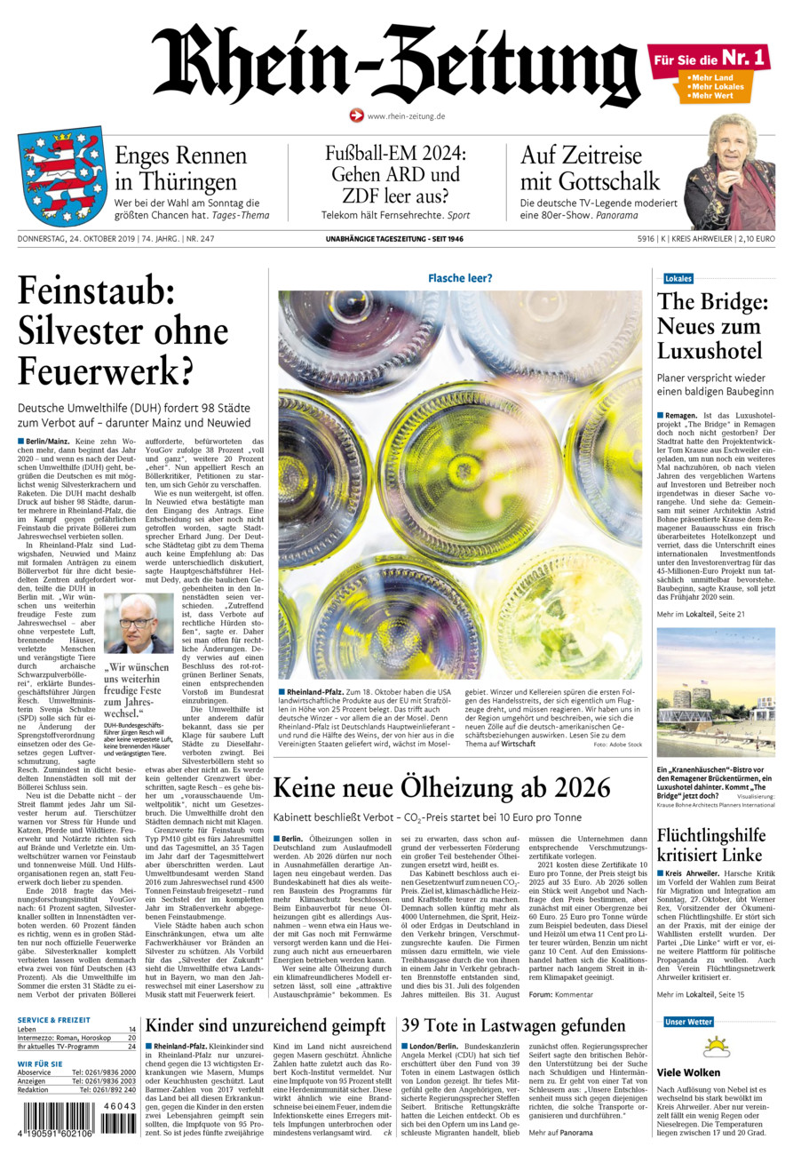 Rhein-Zeitung Kreis Ahrweiler vom Donnerstag, 24.10.2019