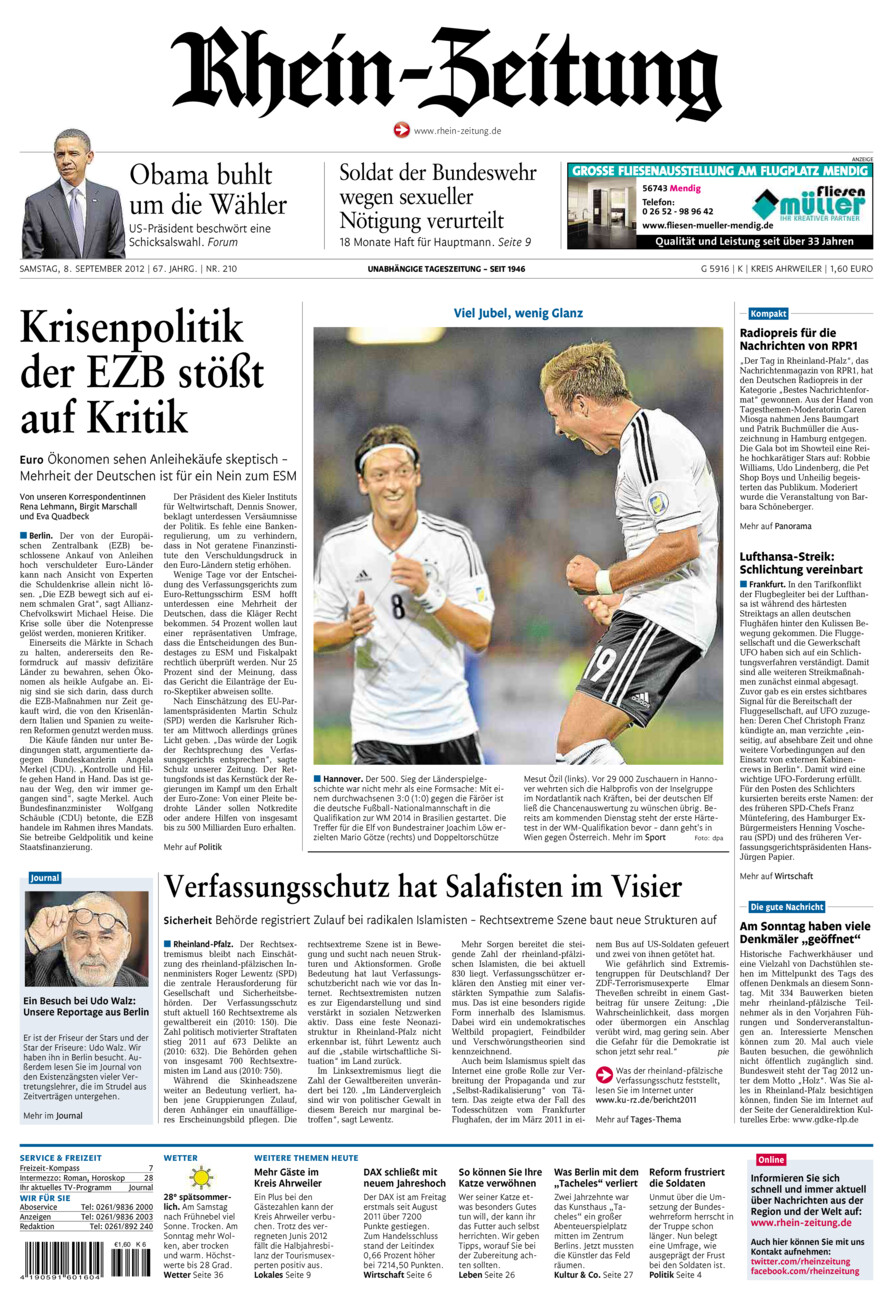 Rhein-Zeitung Kreis Ahrweiler vom Samstag, 08.09.2012