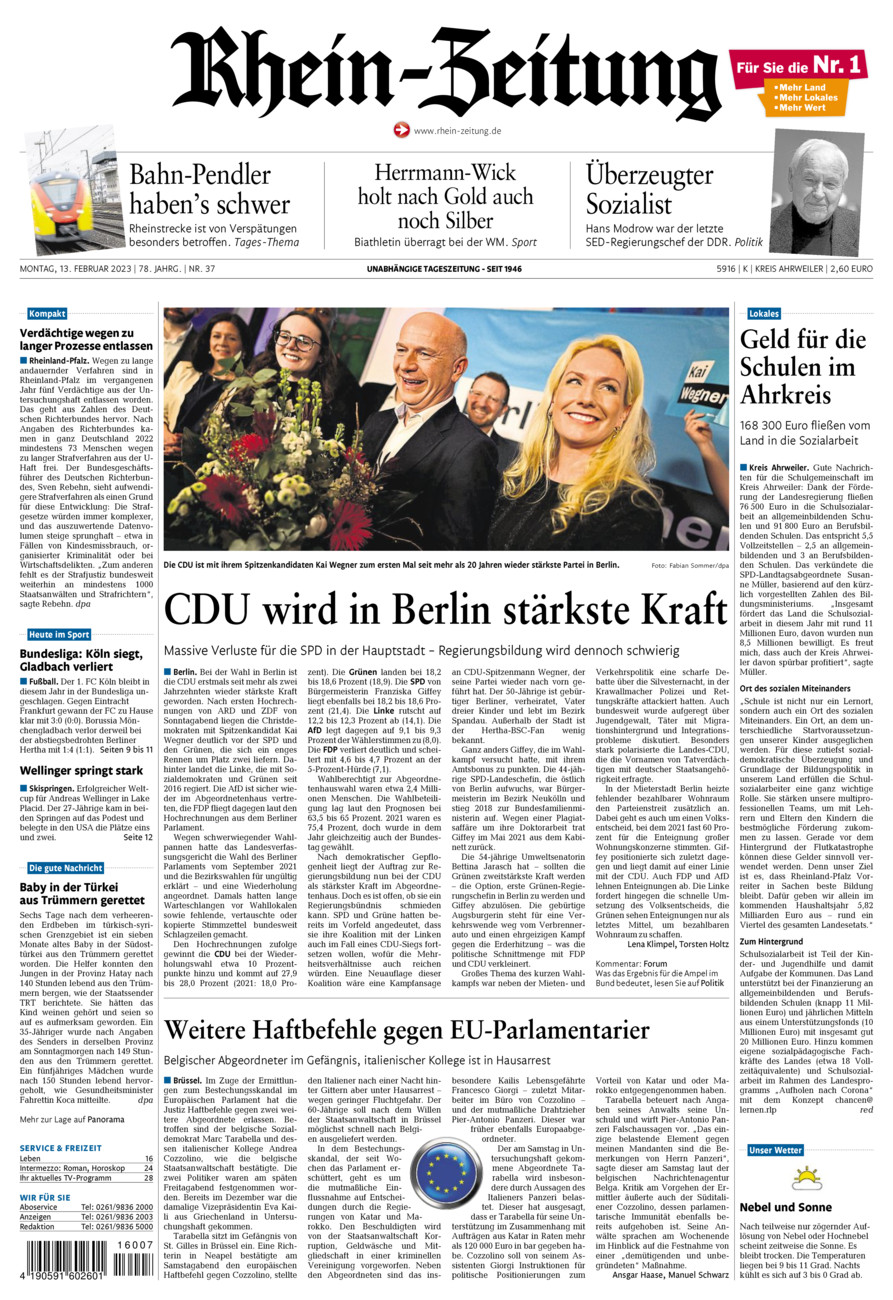 Rhein-Zeitung Kreis Ahrweiler vom Montag, 13.02.2023