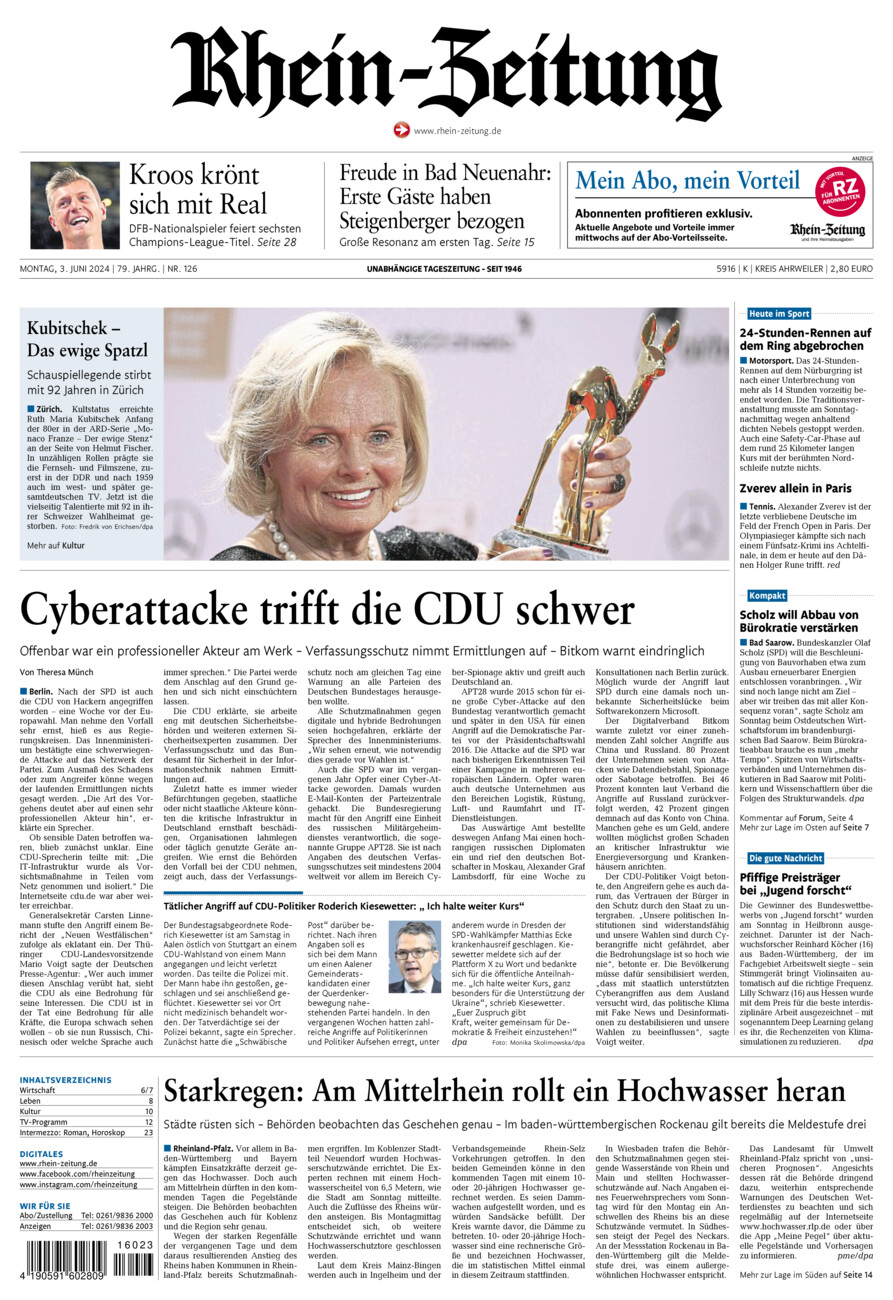 Rhein-Zeitung Kreis Ahrweiler vom Montag, 03.06.2024