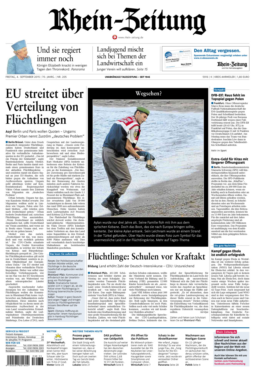Rhein-Zeitung Kreis Ahrweiler vom Freitag, 04.09.2015