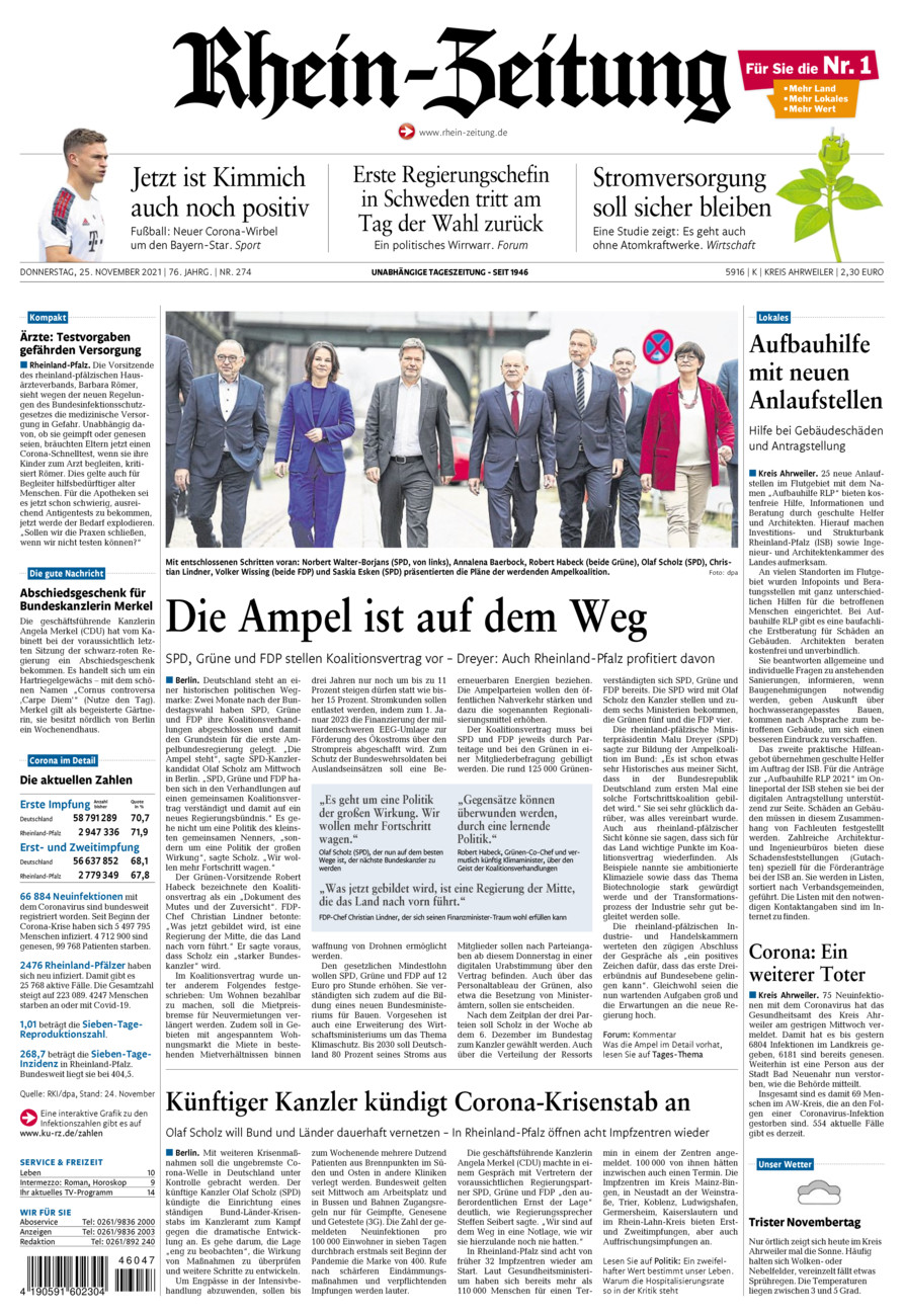 Rhein-Zeitung Kreis Ahrweiler vom Donnerstag, 25.11.2021