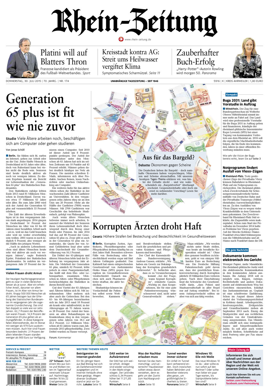 Rhein-Zeitung Kreis Ahrweiler vom Donnerstag, 30.07.2015