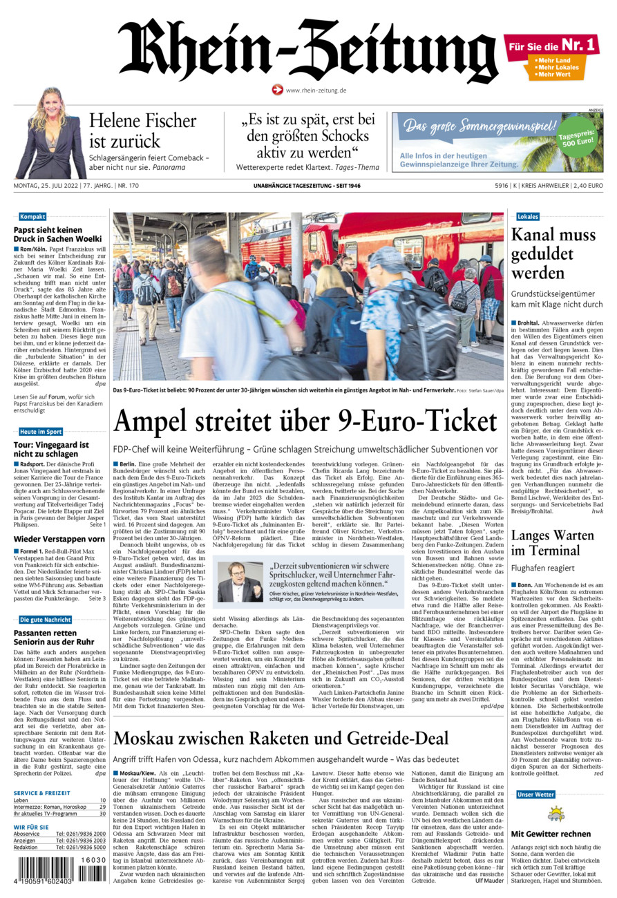 Rhein-Zeitung Kreis Ahrweiler vom Montag, 25.07.2022