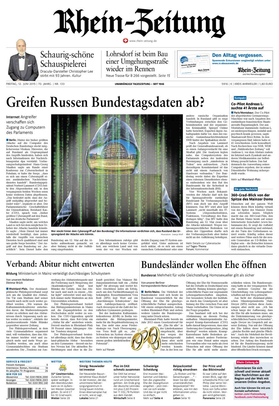 Rhein-Zeitung Kreis Ahrweiler vom Freitag, 12.06.2015