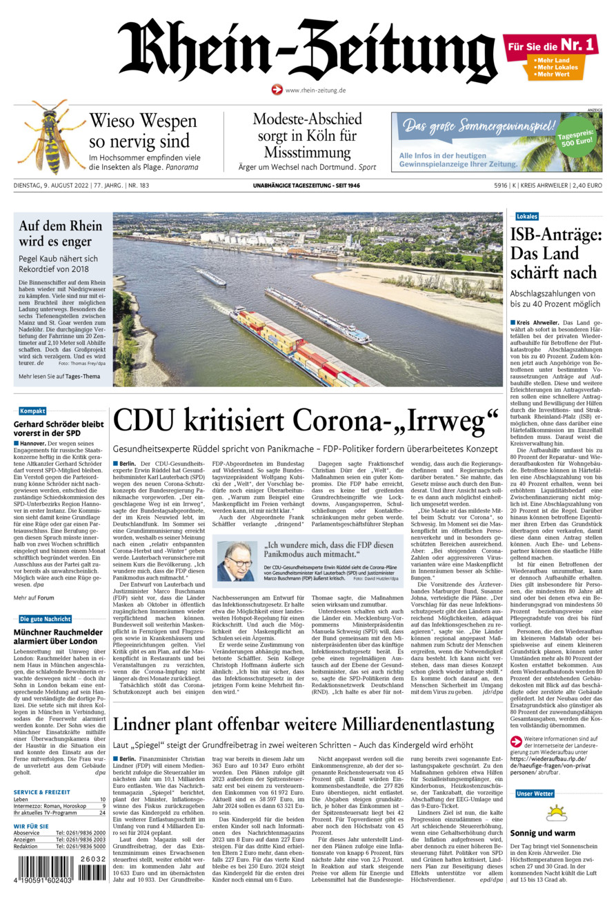 Rhein-Zeitung Kreis Ahrweiler vom Dienstag, 09.08.2022