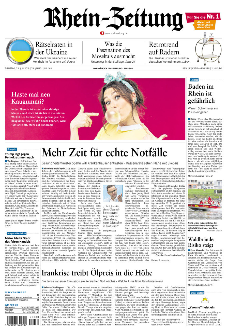 Rhein-Zeitung Kreis Ahrweiler vom Dienstag, 23.07.2019
