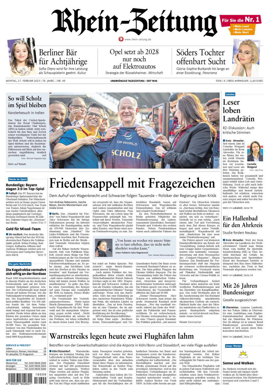 Rhein-Zeitung Kreis Ahrweiler vom Montag, 27.02.2023