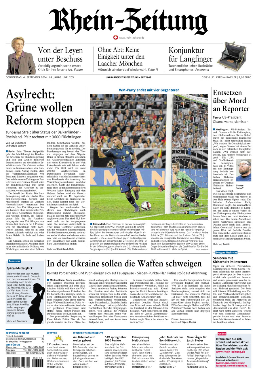 Rhein-Zeitung Kreis Ahrweiler vom Donnerstag, 04.09.2014