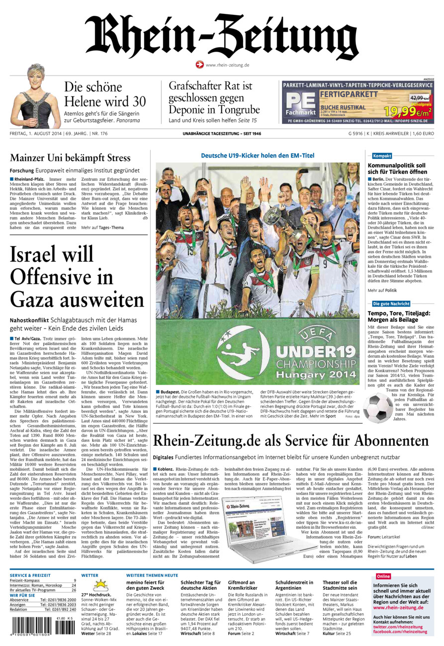 Rhein-Zeitung Kreis Ahrweiler vom Freitag, 01.08.2014