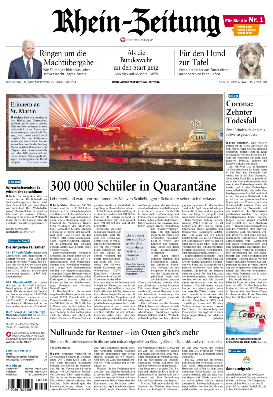 Rhein-Zeitung Kreis Ahrweiler vom Donnerstag, 12.11.2020