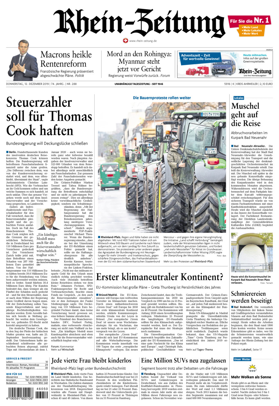 Rhein-Zeitung Kreis Ahrweiler vom Donnerstag, 12.12.2019