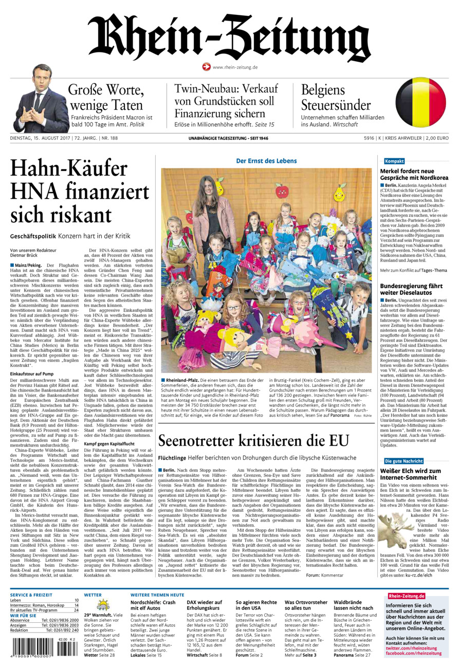 Rhein-Zeitung Kreis Ahrweiler vom Dienstag, 15.08.2017