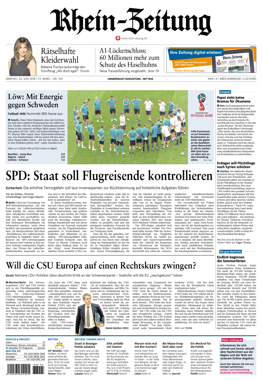 Rhein-Zeitung Kreis Ahrweiler vom Samstag, 23.06.2018