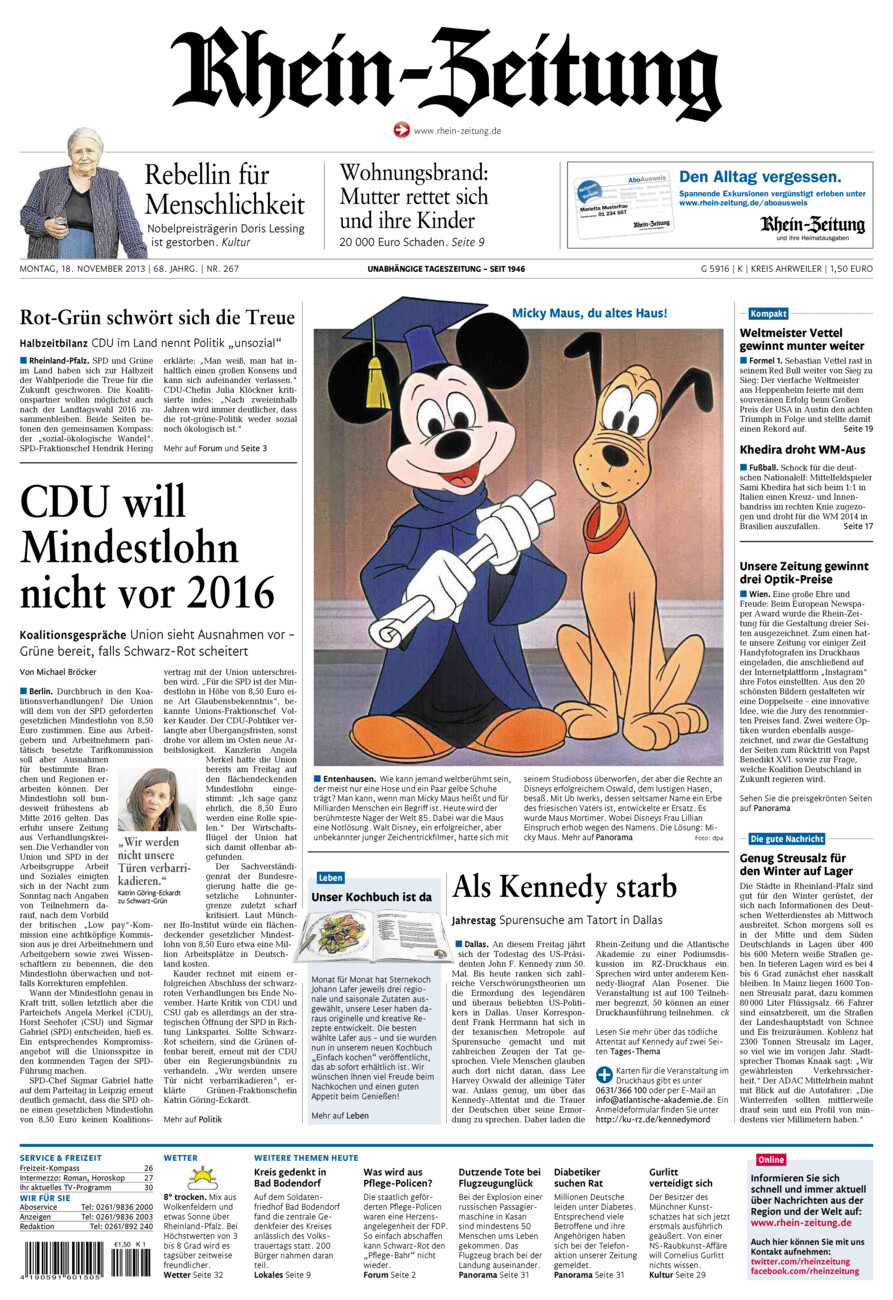 Rhein-Zeitung Kreis Ahrweiler vom Montag, 18.11.2013