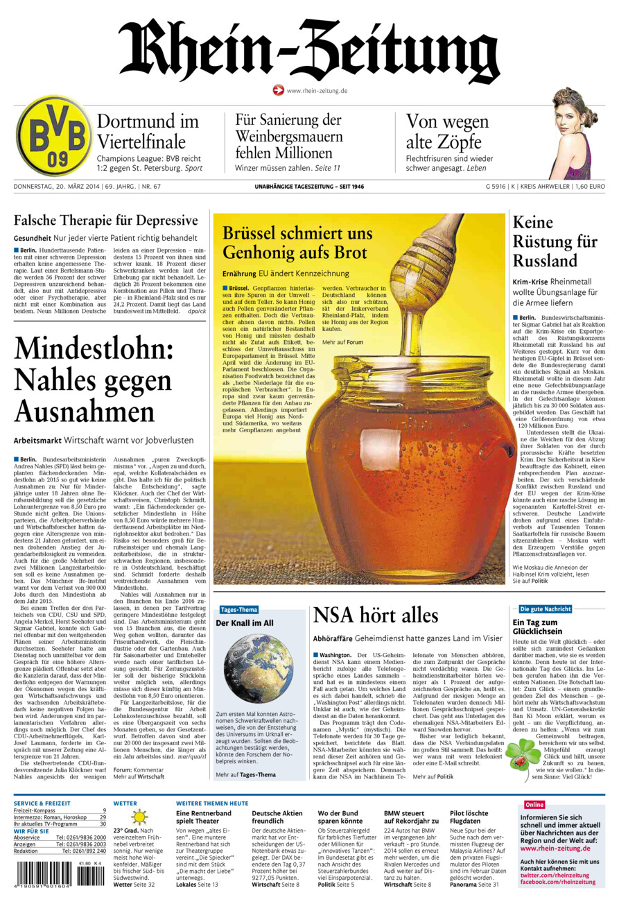 Rhein-Zeitung Kreis Ahrweiler vom Donnerstag, 20.03.2014