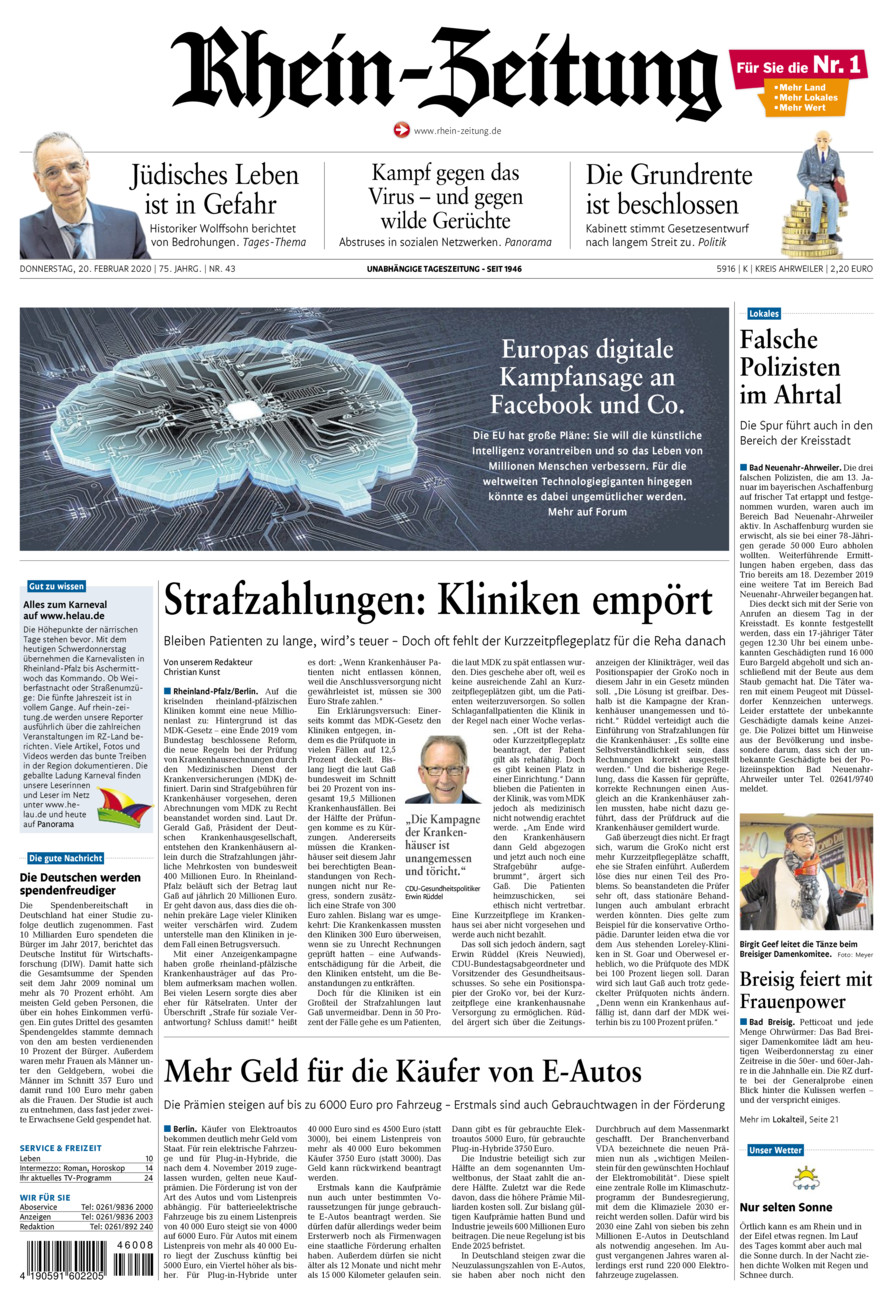 Rhein-Zeitung Kreis Ahrweiler vom Donnerstag, 20.02.2020