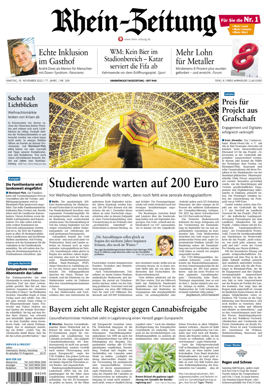 Rhein-Zeitung Kreis Ahrweiler vom Samstag, 19.11.2022