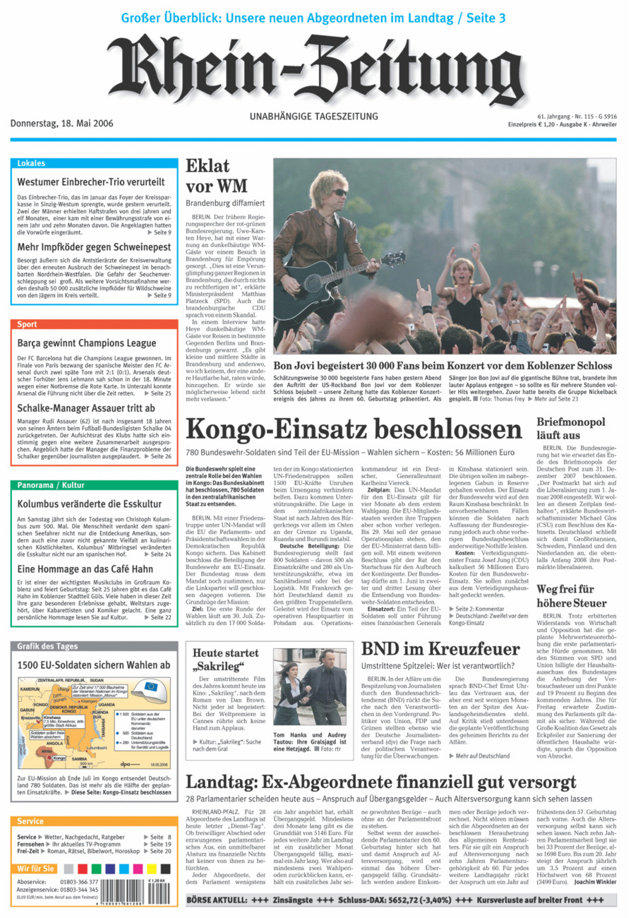 Rhein-Zeitung Kreis Ahrweiler vom Donnerstag, 18.05.2006